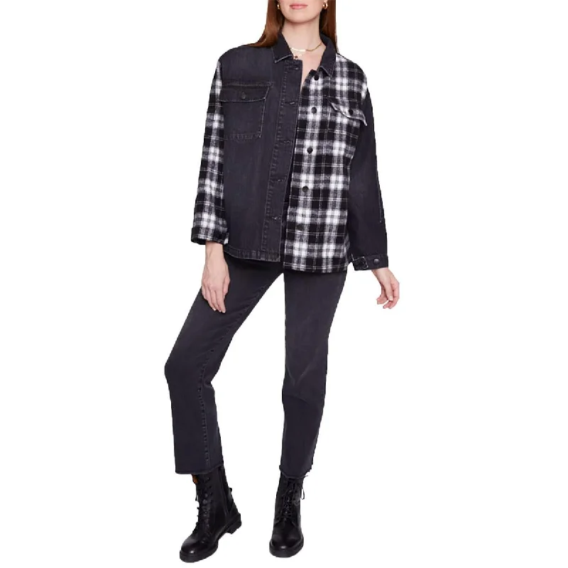 Women's Versatile Apparel Womens Mixed Media Plaid Denim Jacket