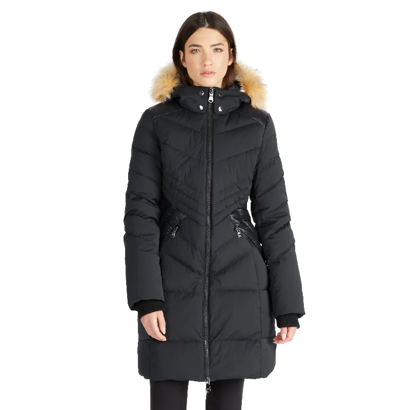 Women's High-Fashion Clothes Pajar Women’s Countess Mixed Media Quilted Coat with Detachable Hood and Faux Fur Trim