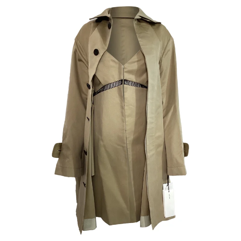 Women's Loungewear Clothes Sacai Dress Insert Trench Coat in Brown Cotton