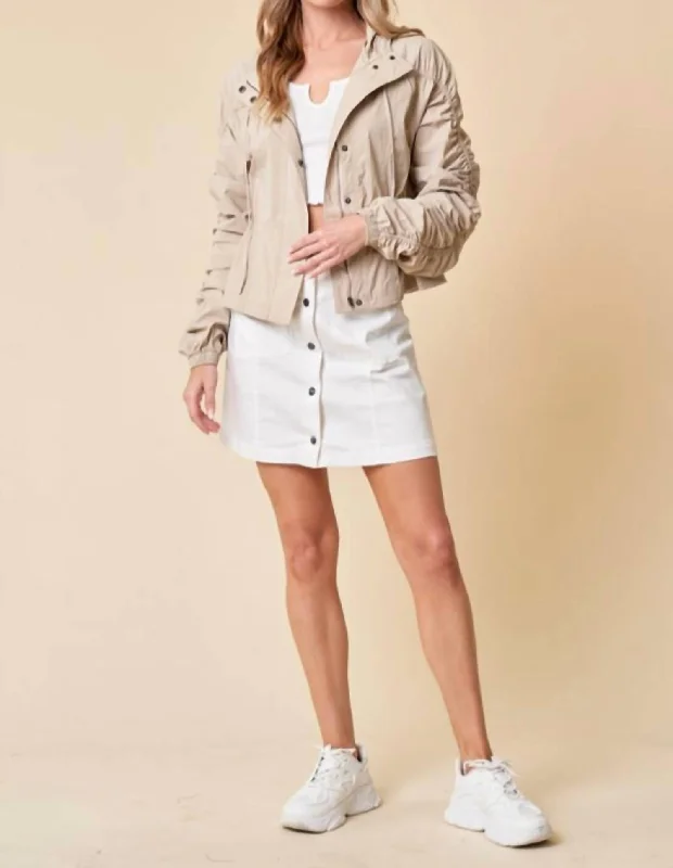 Chic Clothes For Women Drawstring Parachute Jacket In Beige