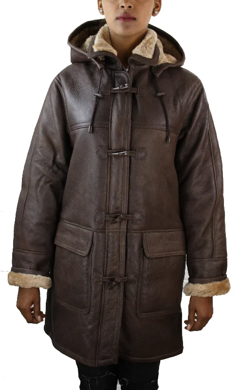 Timeless Women's Apparel Leather Sheepskin Flying Coat