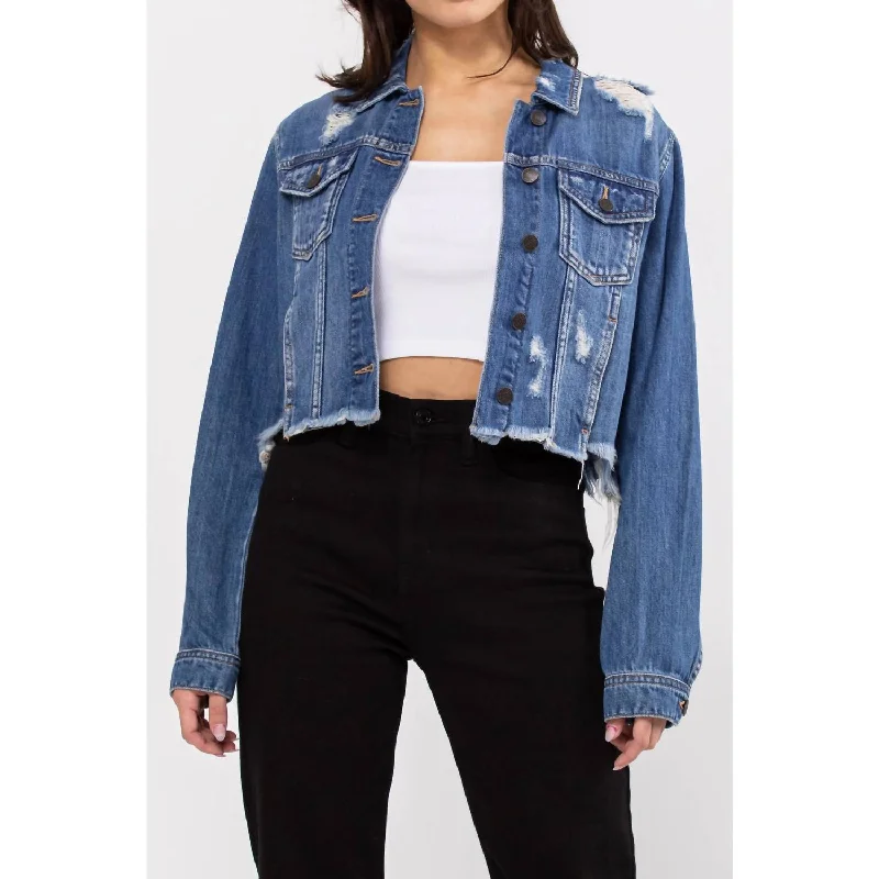 Big Discounts On Premium Fashion Collections Katrina Destroyed Fitted Denim Jacket In Dark Denim