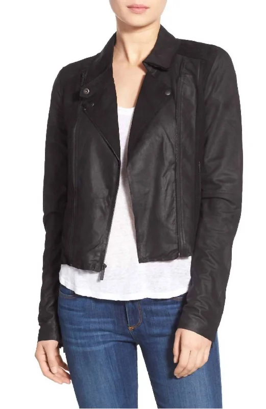 Women's Charming Outfit For Events Silvie Cropped Trim Suede Leather Moto Jacket In Black