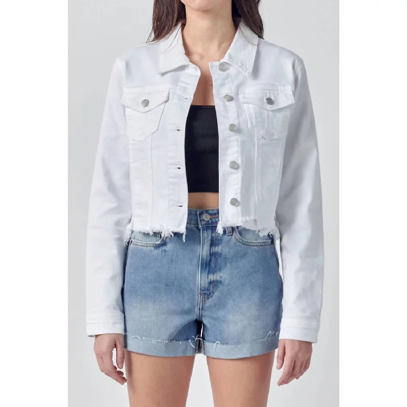 Women's Weekend Outfit Katrina Destroyed Fitted Denim Jacket In White