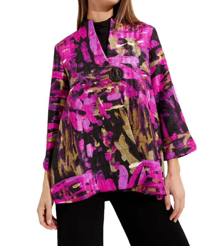 Trendy Athleisure Clothing For Women Abstract Print Jacket In Black/multi