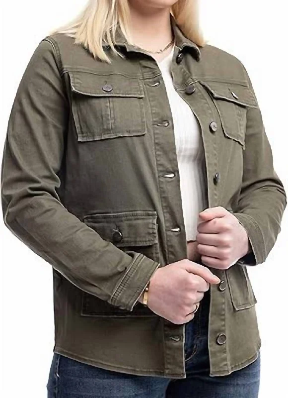 Women's High-Fashion Apparel Utliity Jacket In Army Green