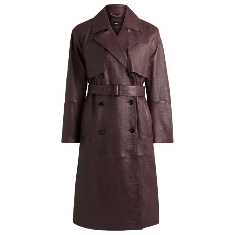 Women's Luxury Garments Double-breasted trench coat in crocodile-patterned leather