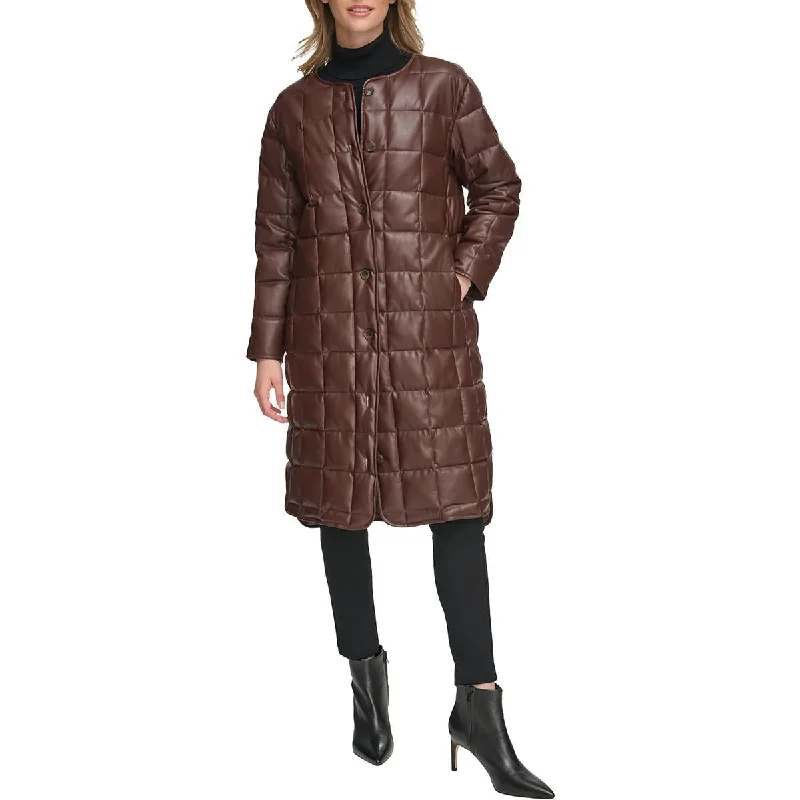 Affordable Women's Clothes Womens Faux Leater Long Puffer Jacket