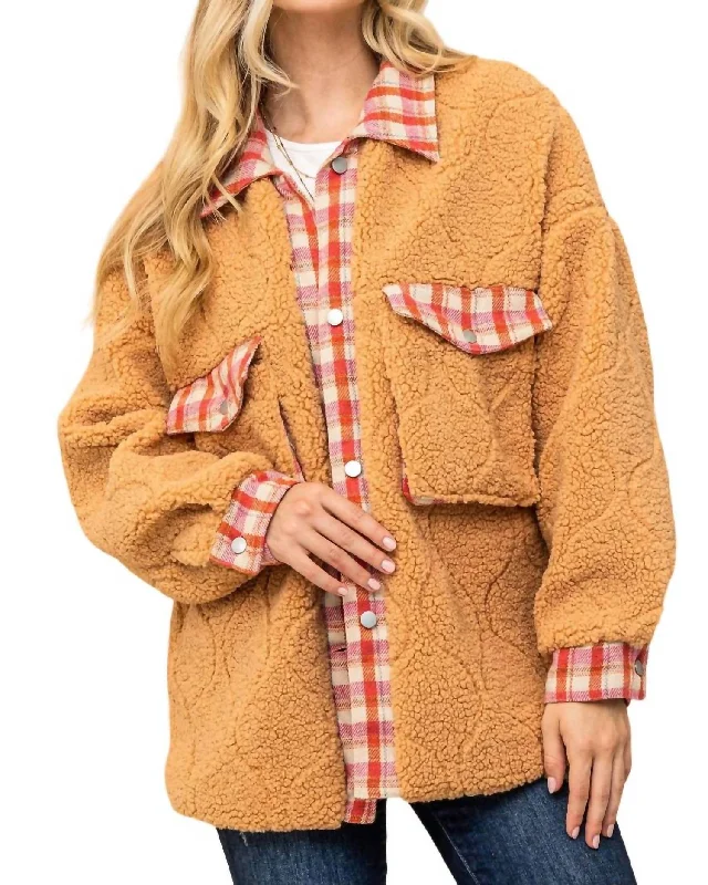 Women's Vacation Outfit Sugar & Spice Sherpa Jacket In Brown