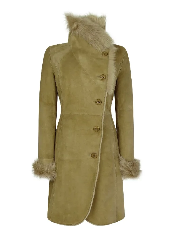 Women's Party Outfit Sheepskin Suede 3/4 Long Trench Coat