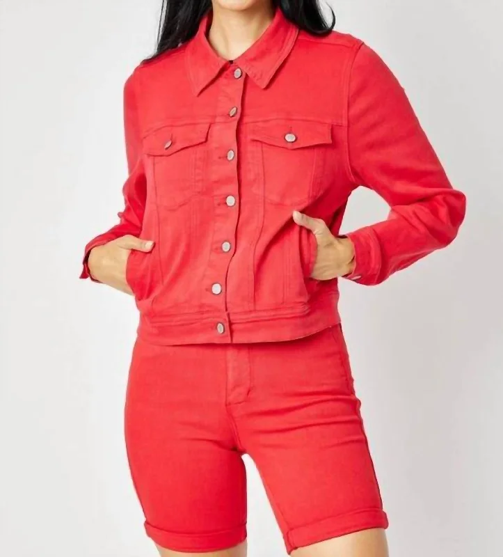 Women's Date Night Outfit Denim Jacket In Red