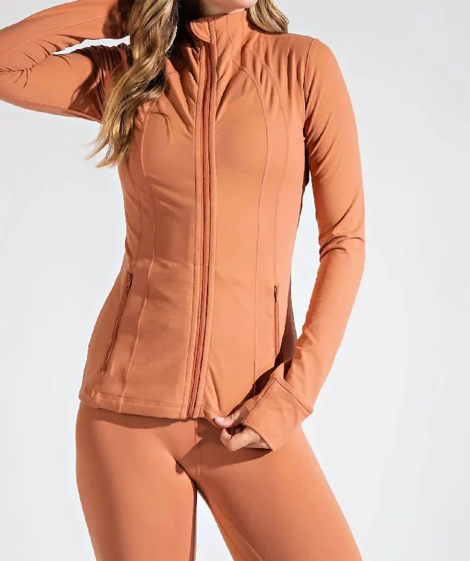 Women's Athletic Clothes Athleisure Zipper Jacket In Almond