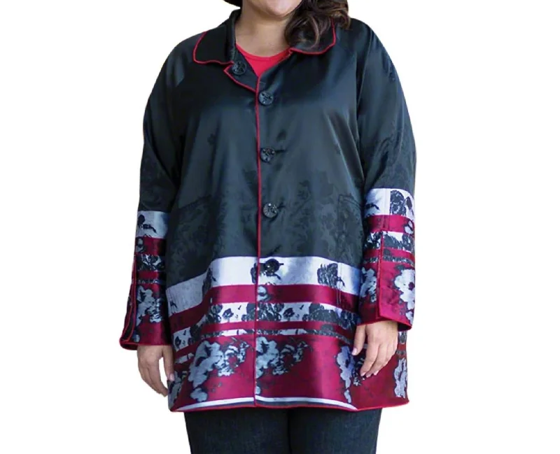 Women's Vintage-Inspired Clothing Plus Size Reversible Raincoat In Black Poppy