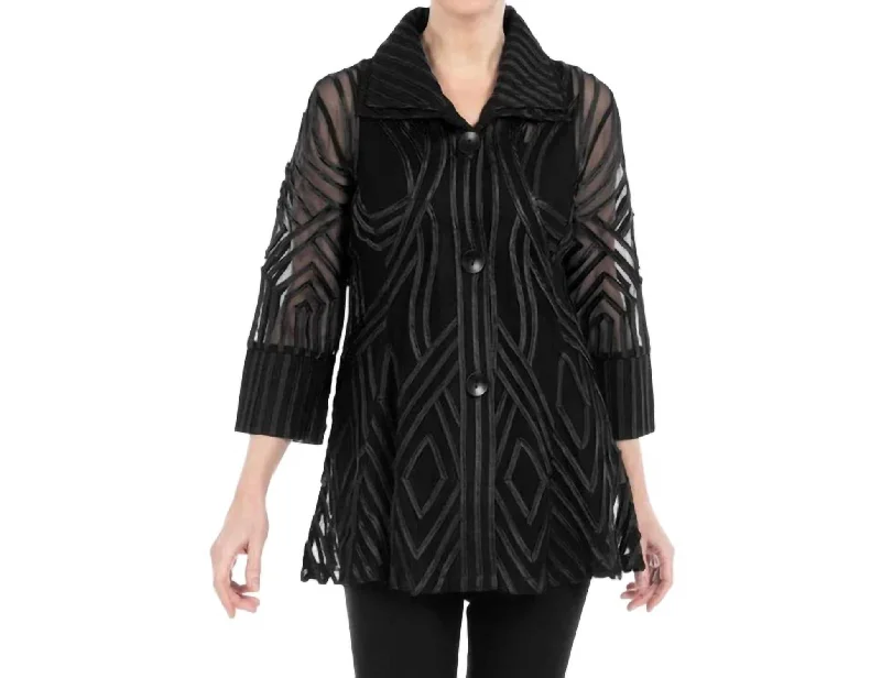 Women's Relaxed Clothes Two-Tone Soutache Jacket In Black