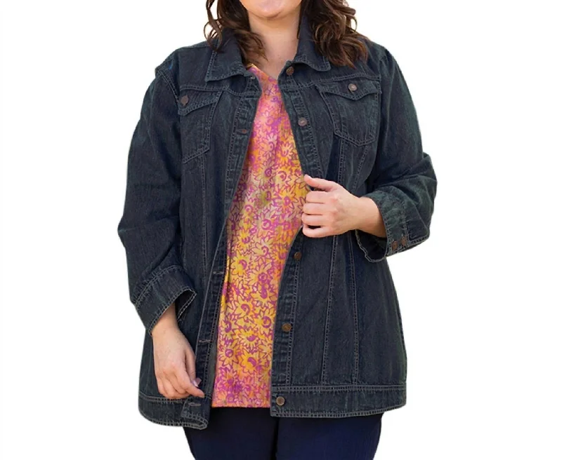 Casual Clothes For Women Premium Long Sleeve Rydel Denim Jacket - Plus Size In Dark Wash Denim