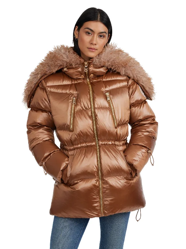 Women's Casual Wear Clothes Pajar Women's Electra Mid Puffer with Detachable Sherpa Lined Split Hood