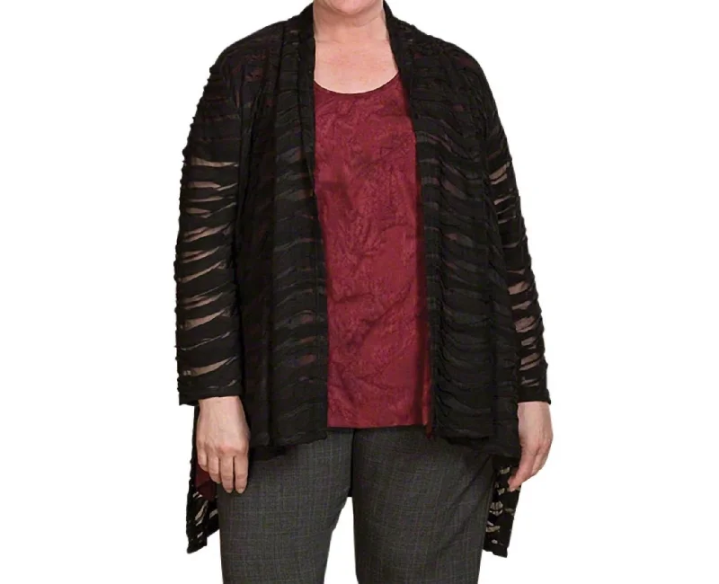 Stylish Outerwear Clothes For Women Textured Shawl Collar Jacki Wave Jacket - Plus Size In Black