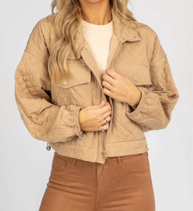 Flash Sale On Trendy Outfits – Don't Miss Out Quilted Zip Up Jacket In Beige