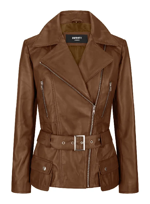 Women's Seasonal Clothes Tan Belted Fitted Jacket