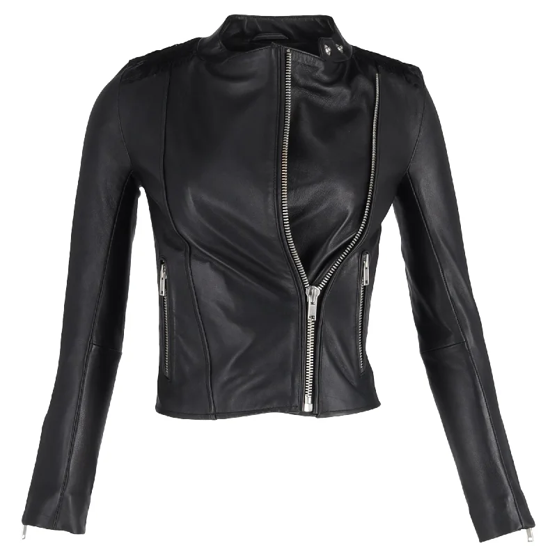 Elegant Clothing For Women Maje Biker Jacket in Black Lambskin Leather