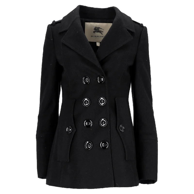 Women's Holiday Outfit Burberry London Double-Breasted Peacoat in Black Wool