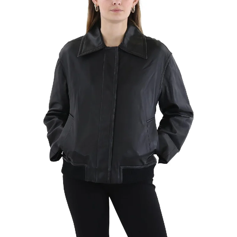 Women's Seasonal Apparel Womens Solid Lambskin Leather Bomber Jacket