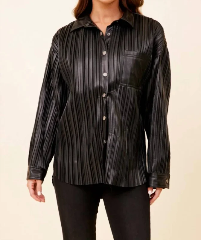 Everyday Fashion Pleated Faux Leather Jacket In Black