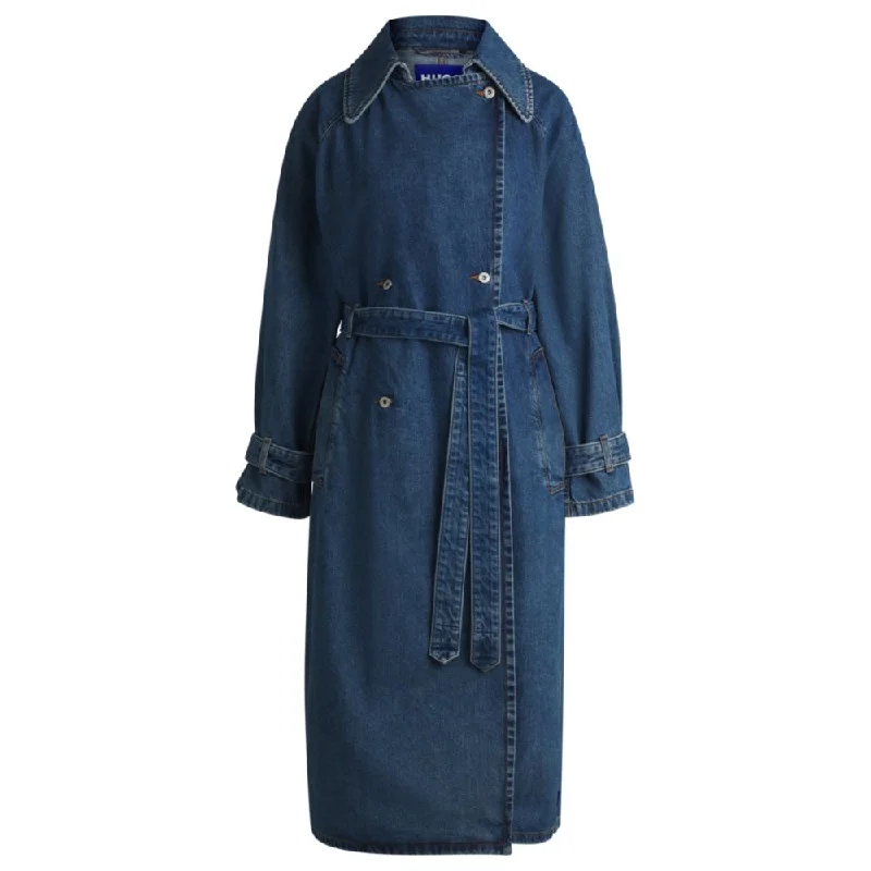 Stylish Clothes For Women Double-breasted trench coat in dark-blue denim