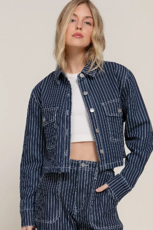 Women's Functional Outdoor Garments FASHNZFAB Women's Button Down Stripe Denim Short Jacket