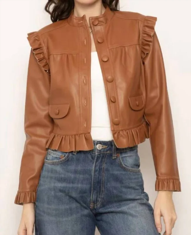 Women's Date Night Outfit Cillian Vegan Girly Moto Jacket In Saddle Brown