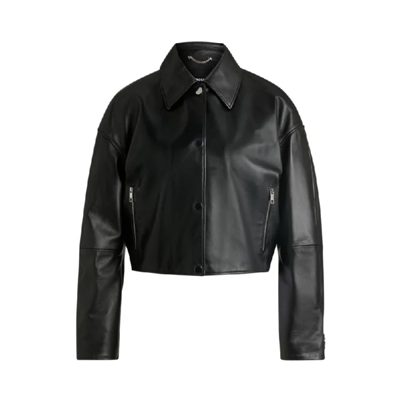 Women's Occasion Wear Clothes Leather jacket with covered press studs