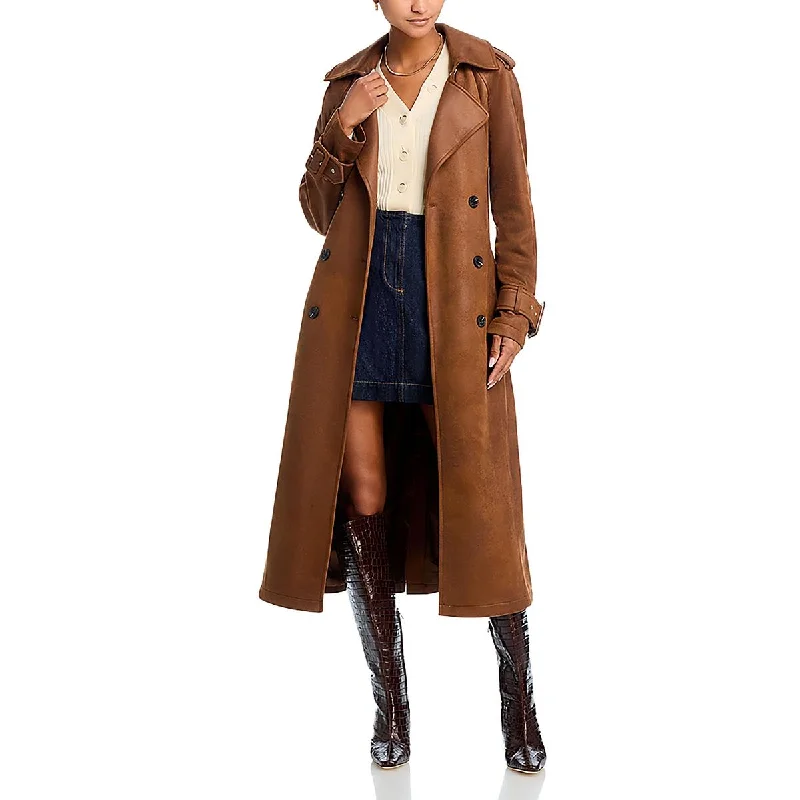 Women's Romantic Outfit Womens Long Faux Suede Trench Coat