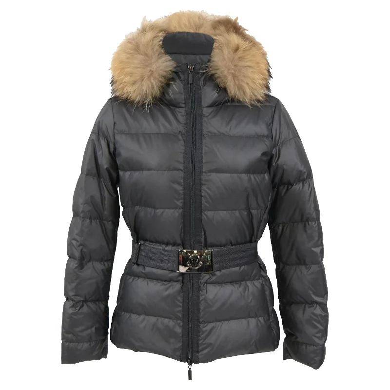 Fashion Clearance Sale – Grab The Best Deals Today Moncler Fur Lined Belted Hooded Puffer Jacket in Black Nylon