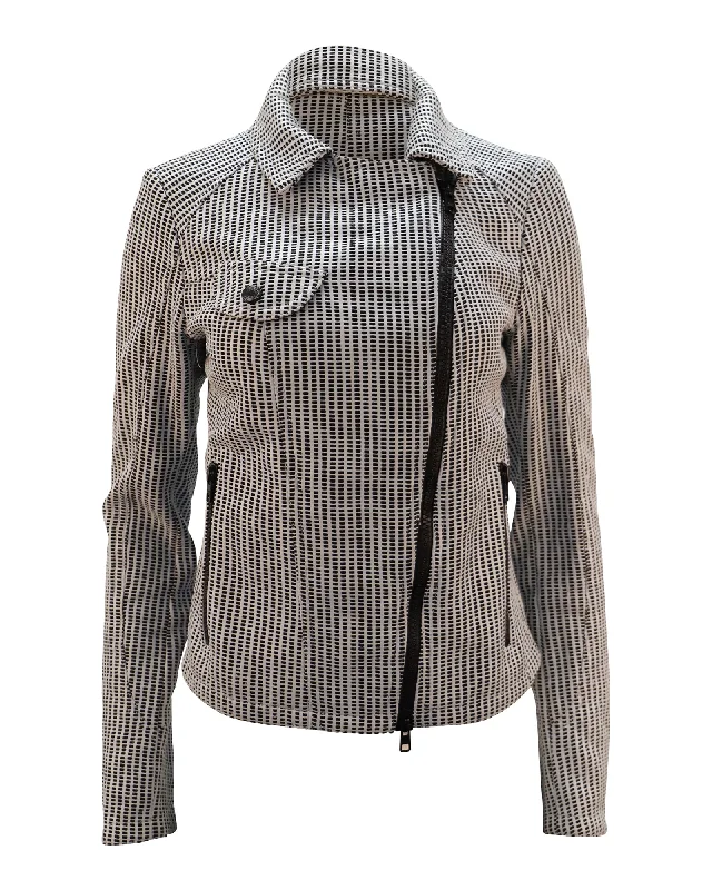 Women's Plus-Size Casual Outfit Drome Perforated Jacket in Grey Leather