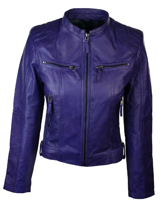 Women's Workout Garments Real Leather Slim Fit Soft Zip Biker Style Jacket