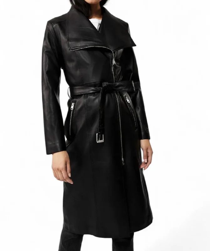 Formal Garments For Women Estela Tailored Leather Trench Coat In Black