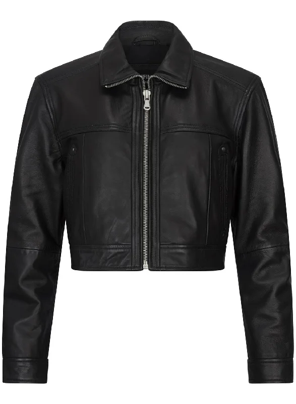 Women's Vintage-Inspired Clothing Cropped Biker Leather Jacket