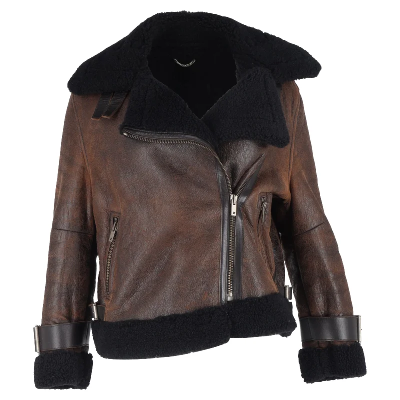 Women's Clothing Apparel Sets Canada Goose Shearling Jacket in Brown Sheepskin Leather