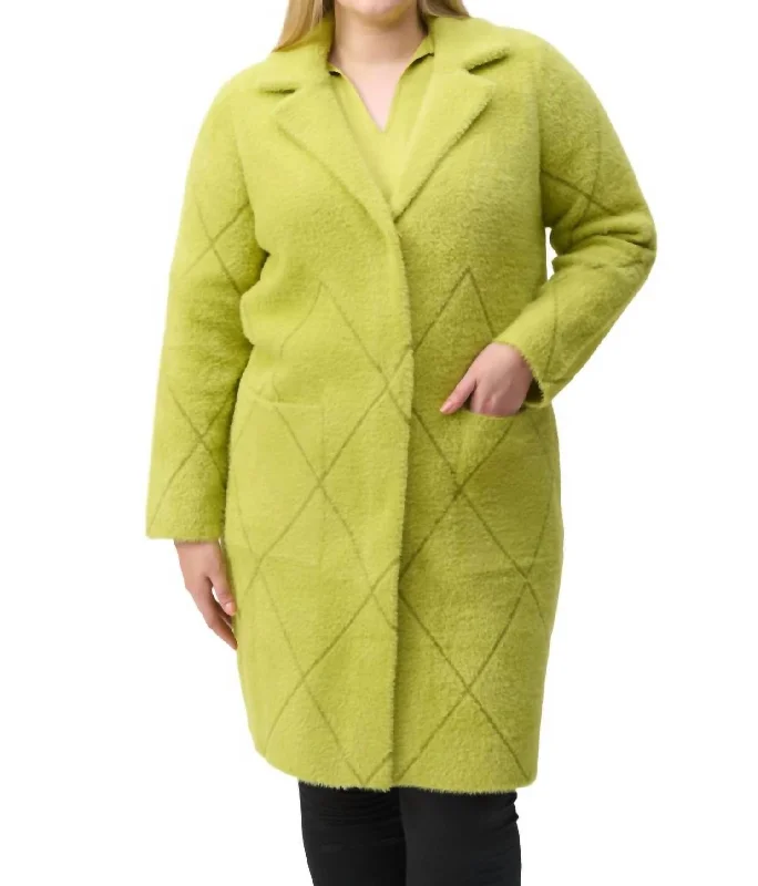 Women's Vintage Clothes Notched Collar Coat In Wasabi