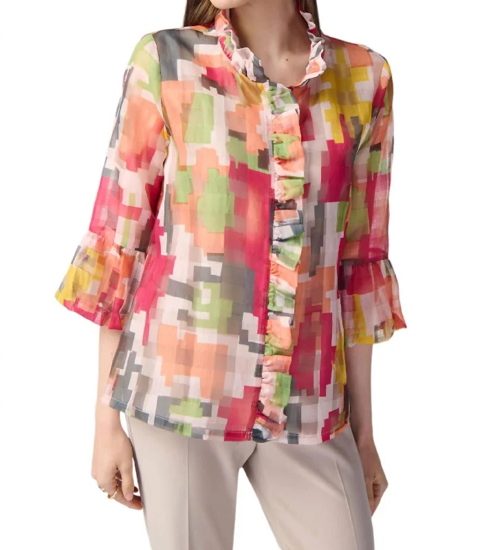 Casual Chic Clothing For Women Geo Print Ruffled Jacket In Multi