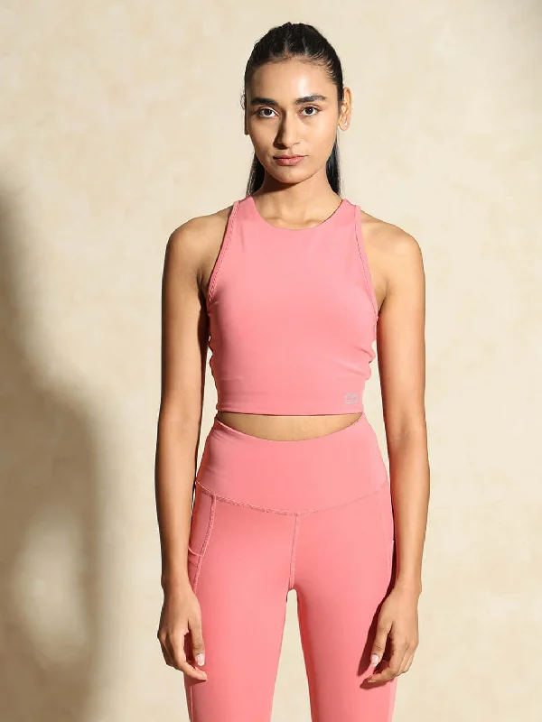 Women's Clothing With Trendy Designs Must Haves Keyhole Back Crop Top with Clasp Peony Pink