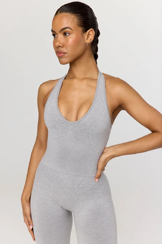 Women's Seasonal Attire You'Ll Love Us Because SCULPT SEAMLESS HALTER TANK - LIGHT GREY MARL