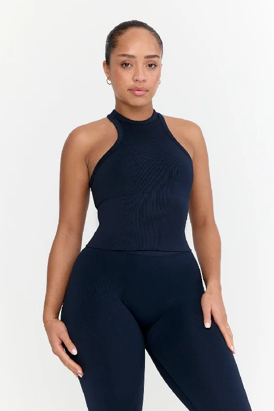 Formal Attire For Women Season Offer SCULPT SEAMLESS RIBBED RACER TANK - NAVY MARL