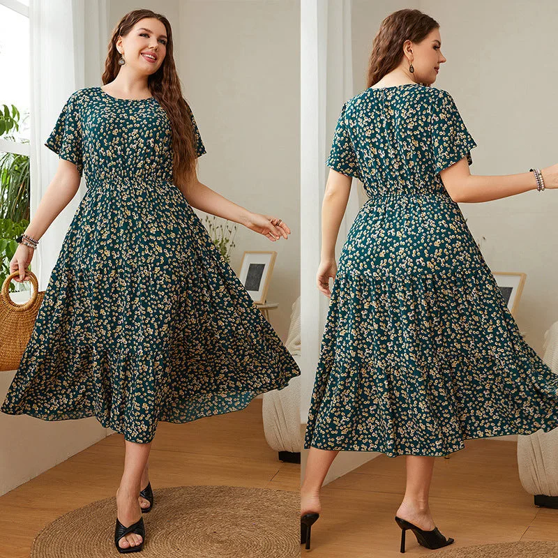 Women's Charming Outfit For Events Essentials On Sale Summer Plus Size Women Floral Printed Dresses