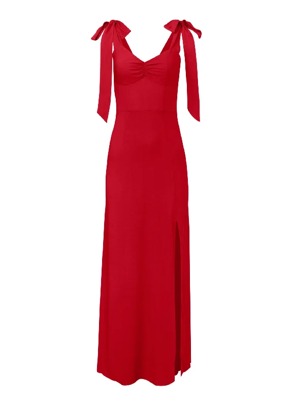 Women's Resort Garments The Latest Fashion Trends Tie Shoulder Maxi Dress - Red