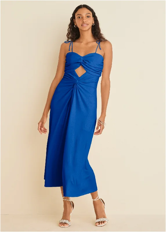 Women's High-Fashion Clothes Statement Fashion Offers Ruched Cutout Maxi Dress - Blue