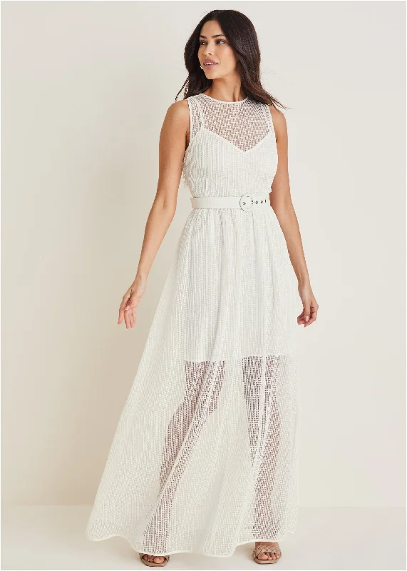 Women's Occasion Wear Clothes Polished Style Deals Diamond Lace Maxi Dress - Off White