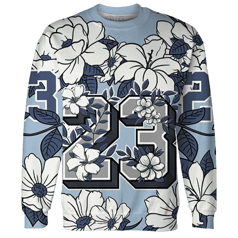 Unisex Casual Fashion Trends New Arrivals NastyJamz Mid Diffused Blue Grey 1s Sweatshirt Match 23 Floral Flower All-Over Print